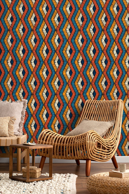 Colorful Chevron Wallpaper / Peel and Stick Wallpaper Removable Wallpaper Home Decor Wall Art Wall Decor Room Decor - D512