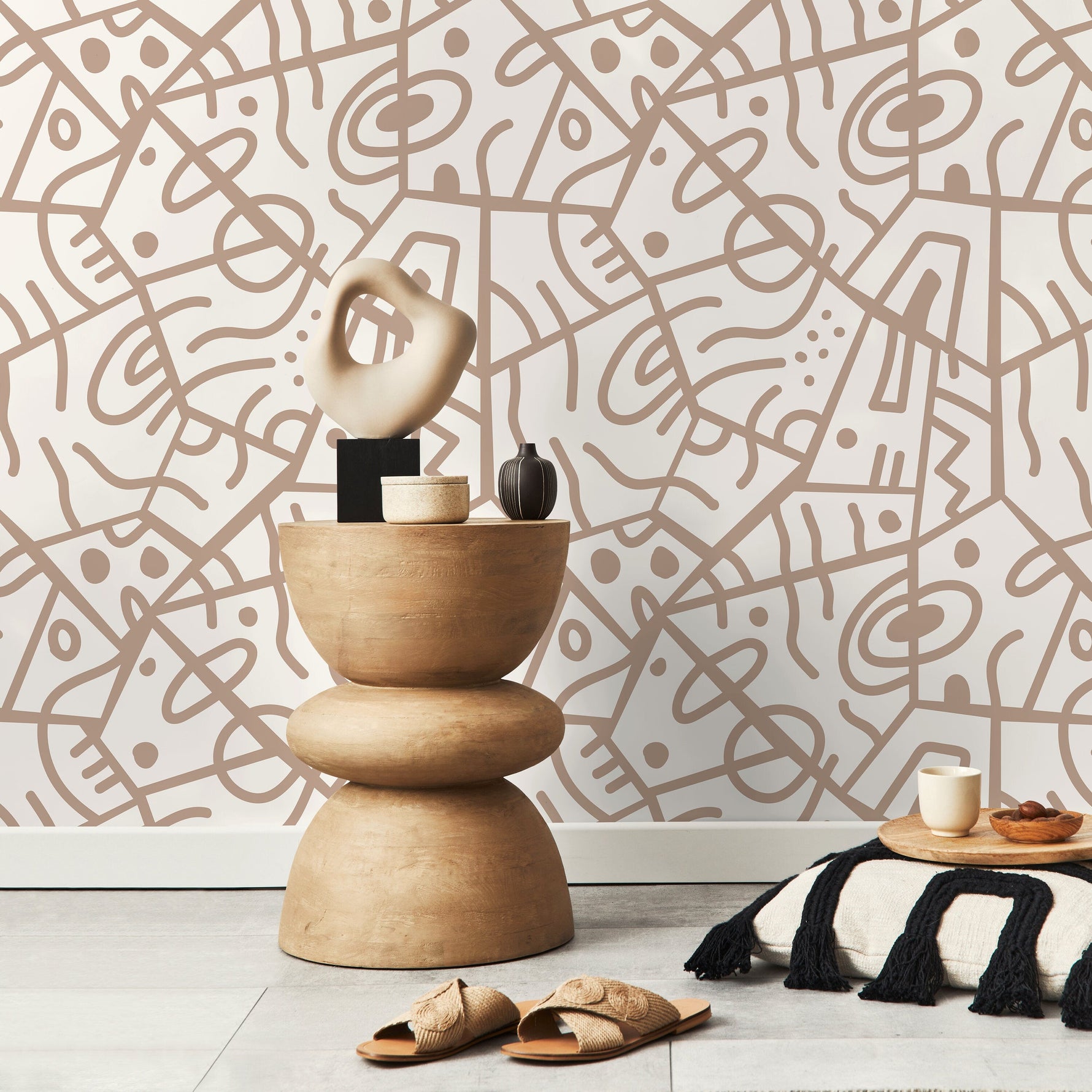 Neutral Abstract Wallpaper Ethnic Wallpaper Peel and Stick Wallpaper Home Decor - D550