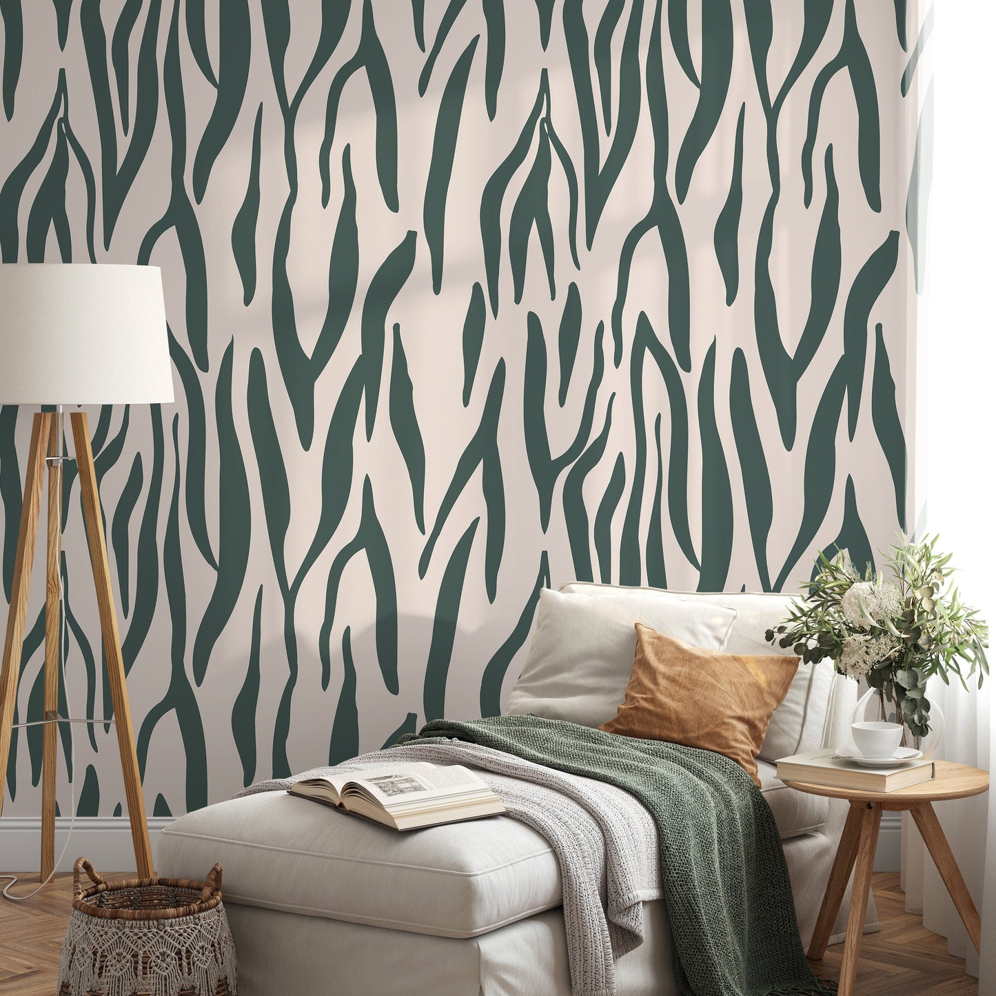 Green Abstract Leaf Wallpaper Modern Wallpaper Peel and Stick and Traditional Wallpaper - D609