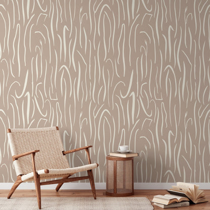 Beige Abstract Leaf Wallpaper Boho Wallpaper Peel and Stick and Traditional Wallpaper - D617