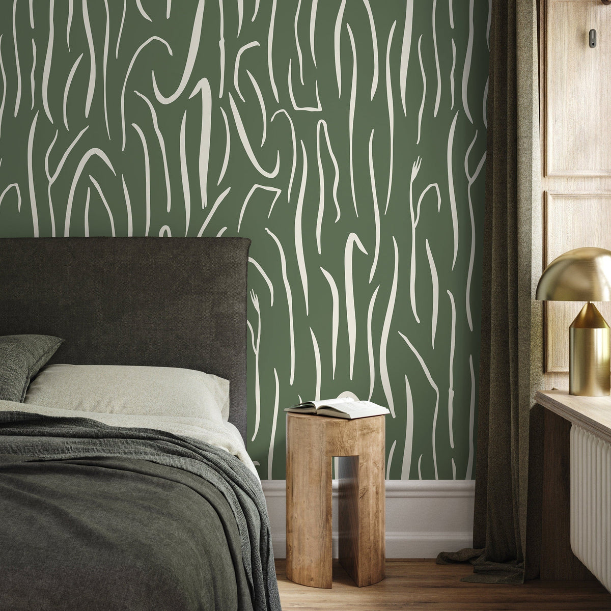 Green Abstract Leaf Wallpaper Boho Wallpaper Peel and Stick and Traditional Wallpaper - D619