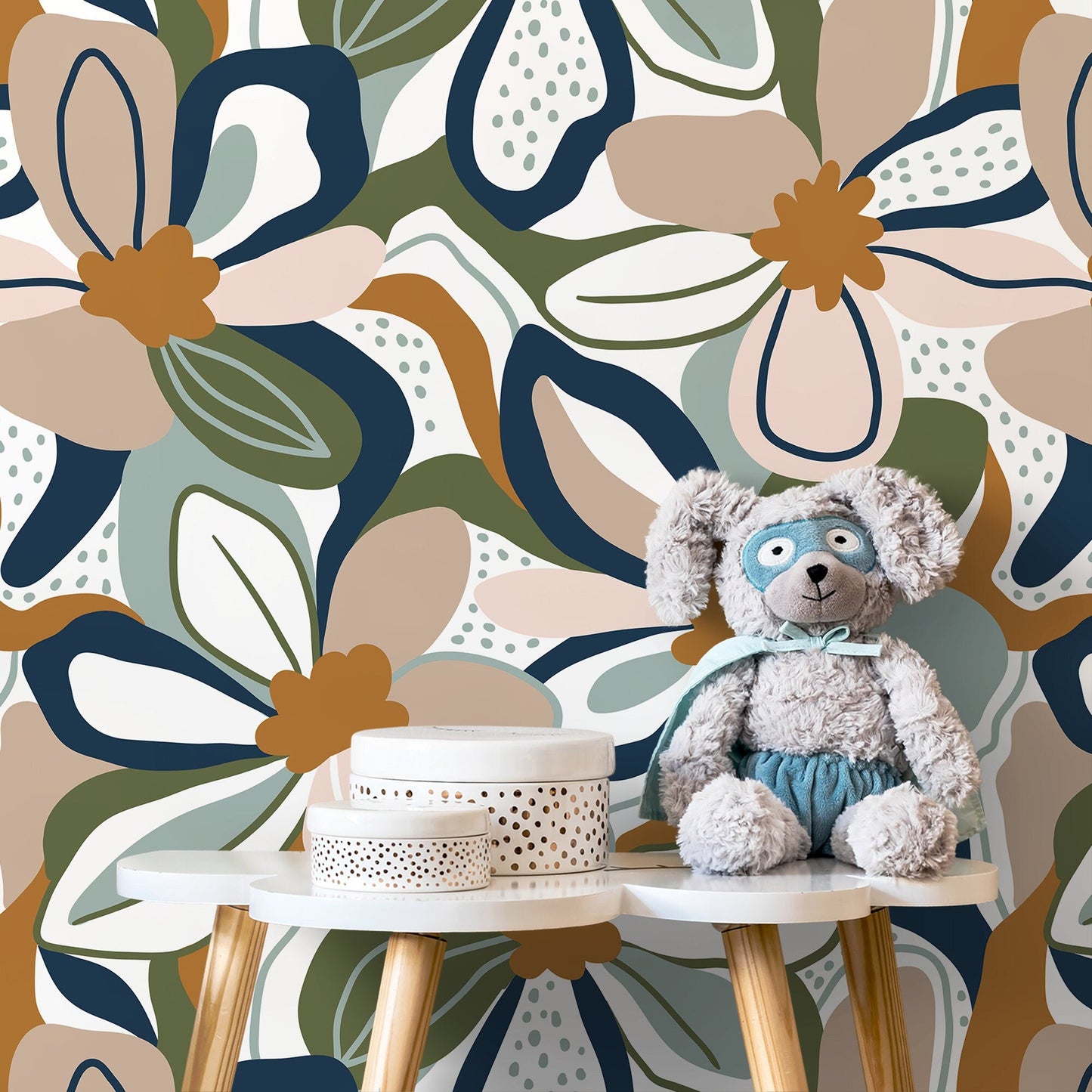 Retro Floral Wallpaper Fun Wallpaper Peel and Stick and Traditional Wallpaper - D657