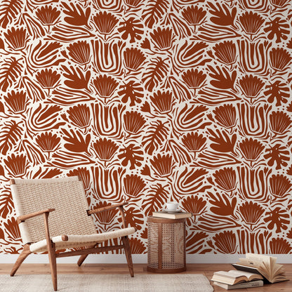 Copper Floral Abstract Wallpaper Modern Wallpaper Peel and Stick and Traditional Wallpaper - D660