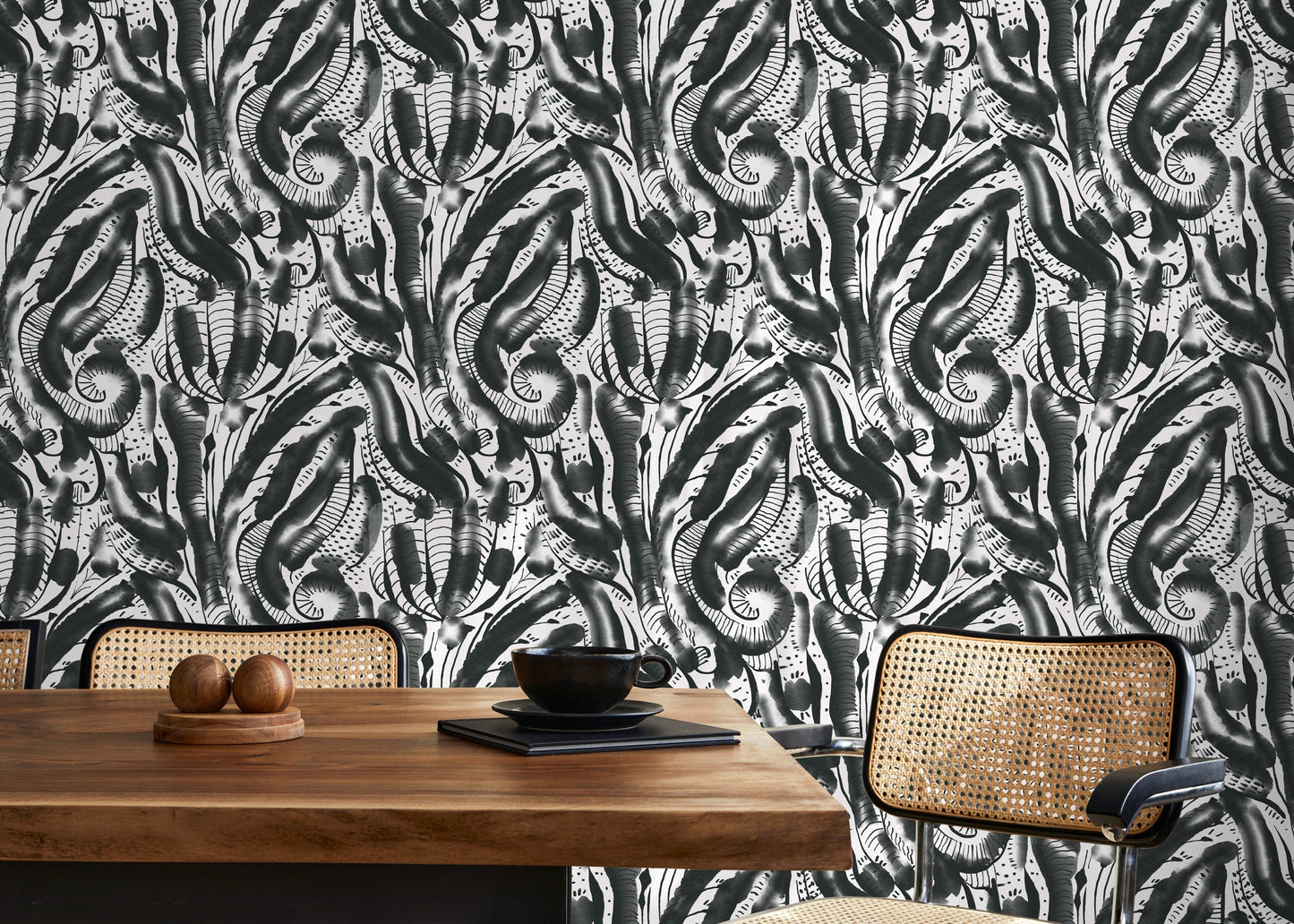 Black and White Abstract Wallpaper / Peel and Stick Wallpaper Removable Wallpaper Home Decor Wall Art Wall Decor Room Decor - D539