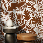 Copper Leaf Abstract Wallpaper Boho Wallpaper Peel and Stick and Traditional Wallpaper - D669