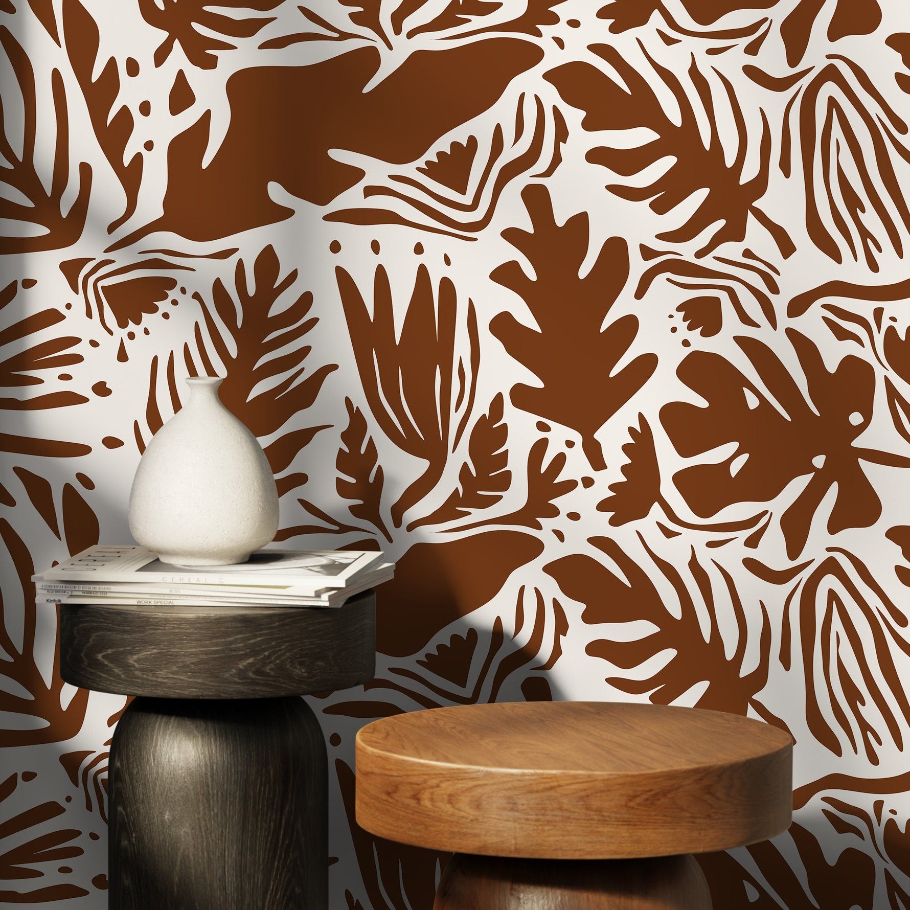 Copper Leaf Abstract Wallpaper Boho Wallpaper Peel and Stick and Traditional Wallpaper - D669