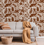 Copper Leaf Abstract Wallpaper Boho Wallpaper Peel and Stick and Traditional Wallpaper - D669