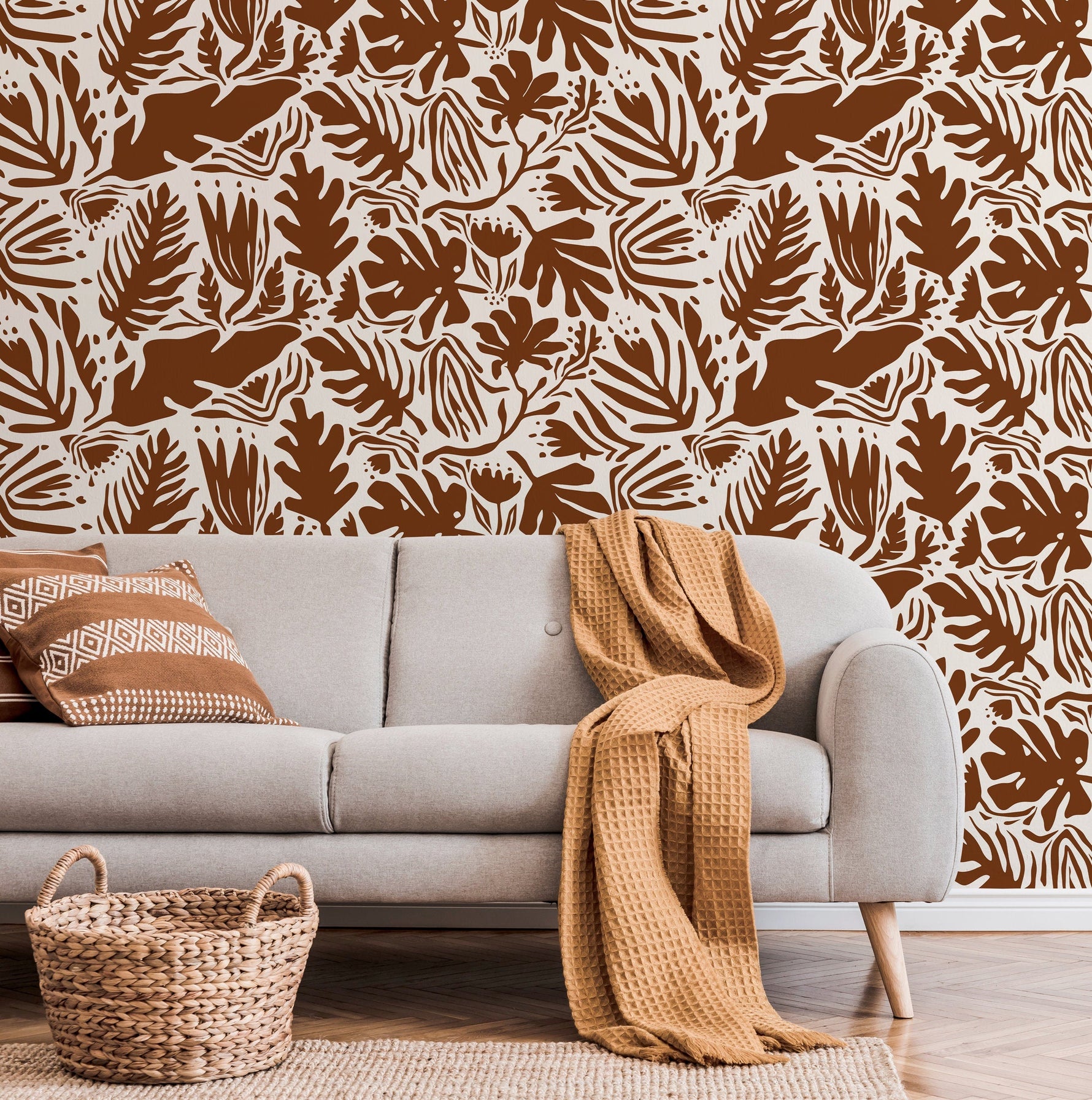 Copper Leaf Abstract Wallpaper Boho Wallpaper Peel and Stick and Traditional Wallpaper - D669