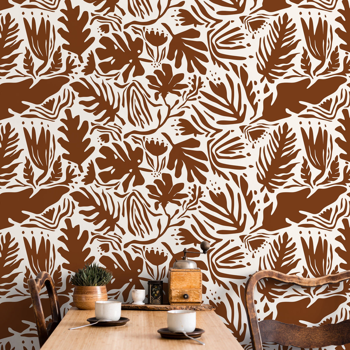 Copper Leaf Abstract Wallpaper Boho Wallpaper Peel and Stick and Traditional Wallpaper - D669