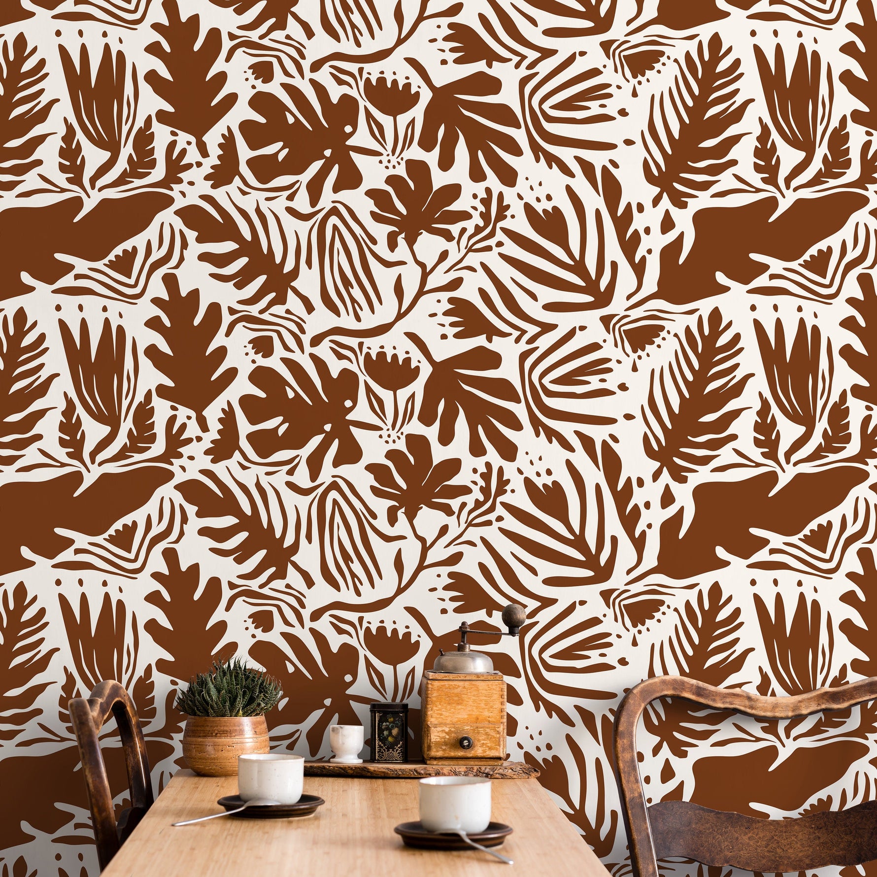 Copper Leaf Abstract Wallpaper Boho Wallpaper Peel and Stick and Traditional Wallpaper - D669