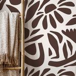 Brown Abstract Wallpaper Boho Floral Wallpaper Peel and Stick and Traditional Wallpaper - D673