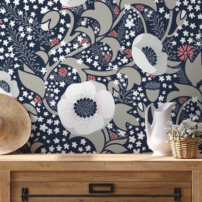 Ornamental Flowers Wallpaper - Removable Wallpaper Peel and Stick Wallpaper Wall Paper - X033