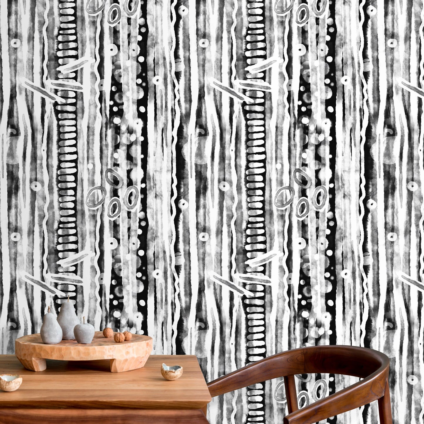 Removable Wallpaper Peel and Stick Wallpaper Wall Paper Wall Mural / Watercolor Black and White Wallpaper - X117