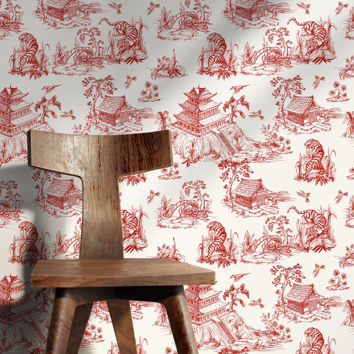 Wall Decor Wallpaper Peel and Stick Wallpaper Removable Wallpaper Home Decor Wall Art Room Decor / Red Chinese Wallpaper - C105