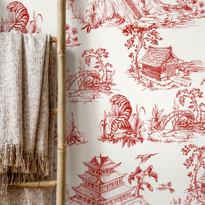 Wall Decor Wallpaper Peel and Stick Wallpaper Removable Wallpaper Home Decor Wall Art Room Decor / Red Chinese Wallpaper - C105