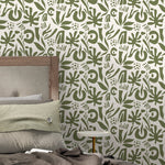 Green Abstract Leaf Wallpaper Boho Wallpaper Peel and Stick and Traditional Wallpaper - D690