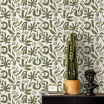 Green Abstract Leaf Wallpaper Boho Wallpaper Peel and Stick and Traditional Wallpaper - D690