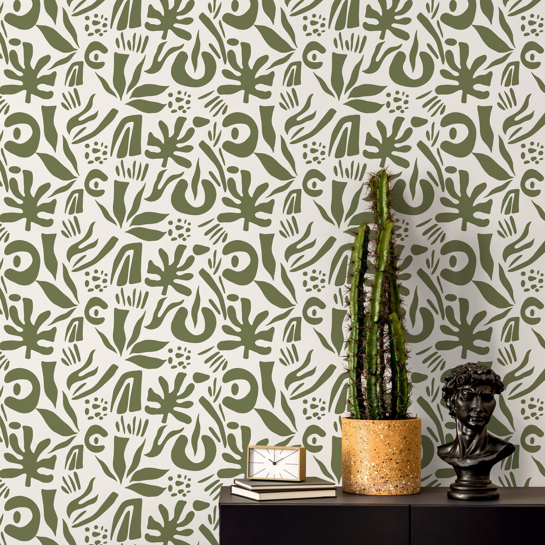 Green Abstract Leaf Wallpaper Boho Wallpaper Peel and Stick and Traditional Wallpaper - D690