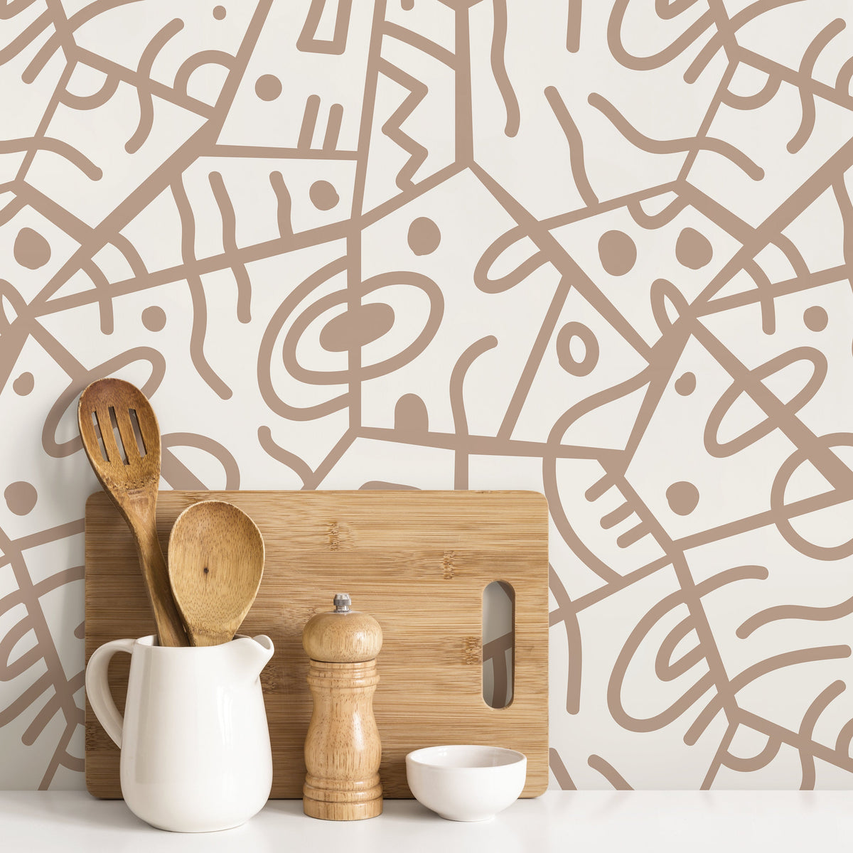 Neutral Abstract Wallpaper Ethnic Wallpaper Peel and Stick Wallpaper Home Decor - D550