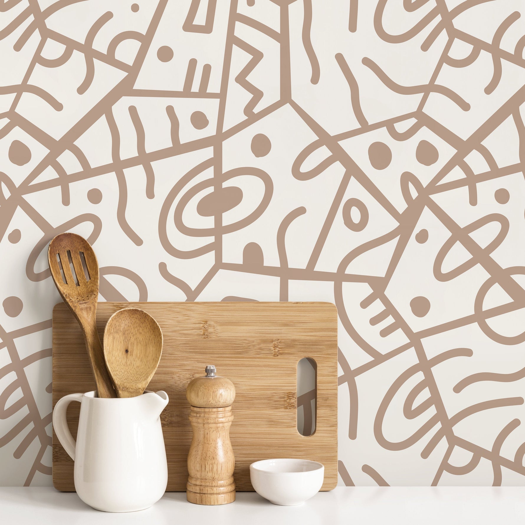 Neutral Abstract Wallpaper Ethnic Wallpaper Peel and Stick Wallpaper Home Decor - D550
