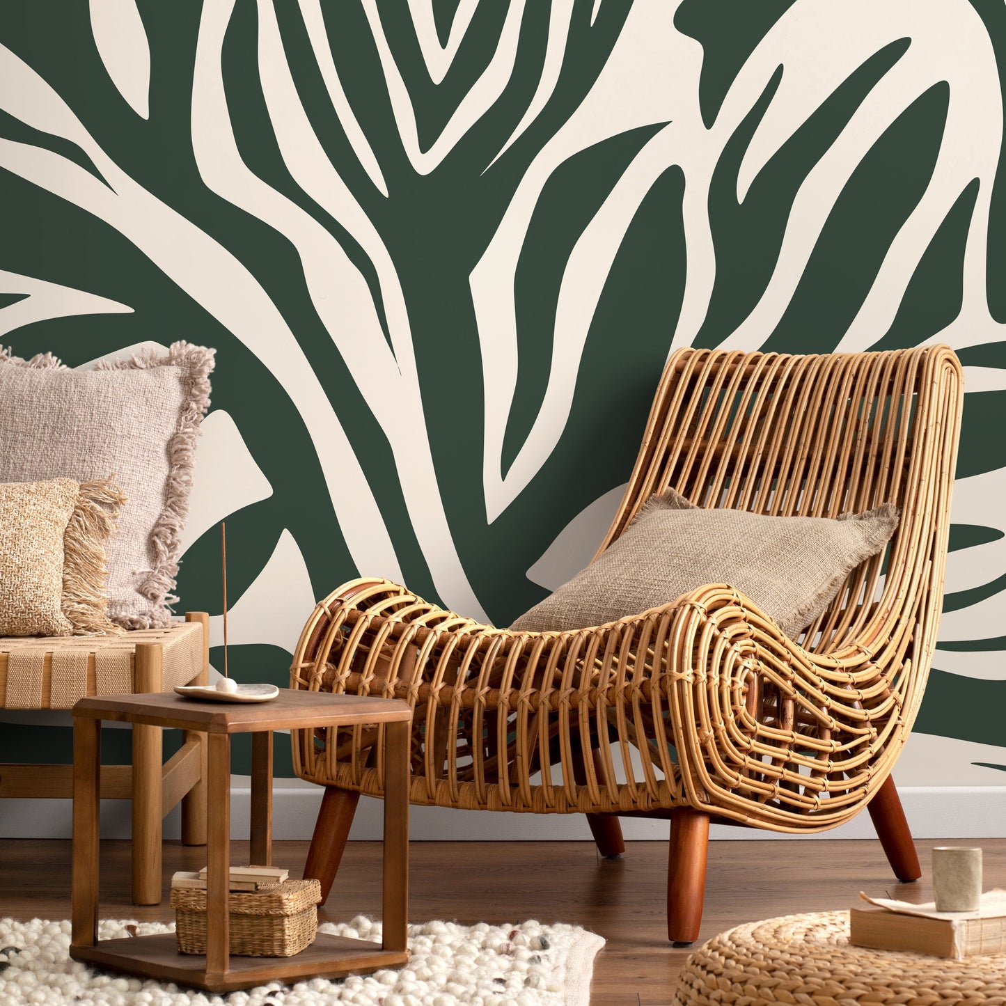 Dark Green Abstract Wallpaper Contemporary Mural Peel and Stick and Traditional Wallpaper - D696