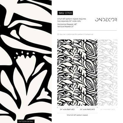 Black and White Floral Wallpaper Abstract Wallpaper Peel and Stick and Traditional Wallpaper - D703