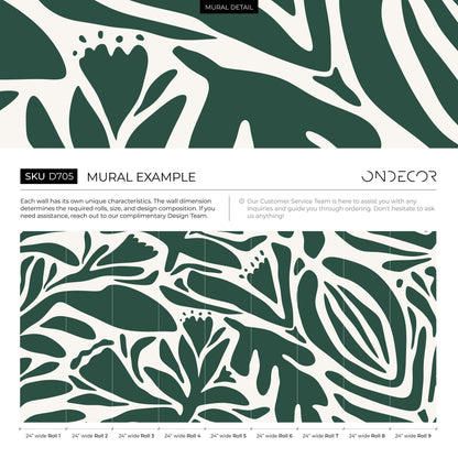 Dark Green Floral Mural Abstract Wallpaper Peel and Stick and Traditional Wallpaper - D705