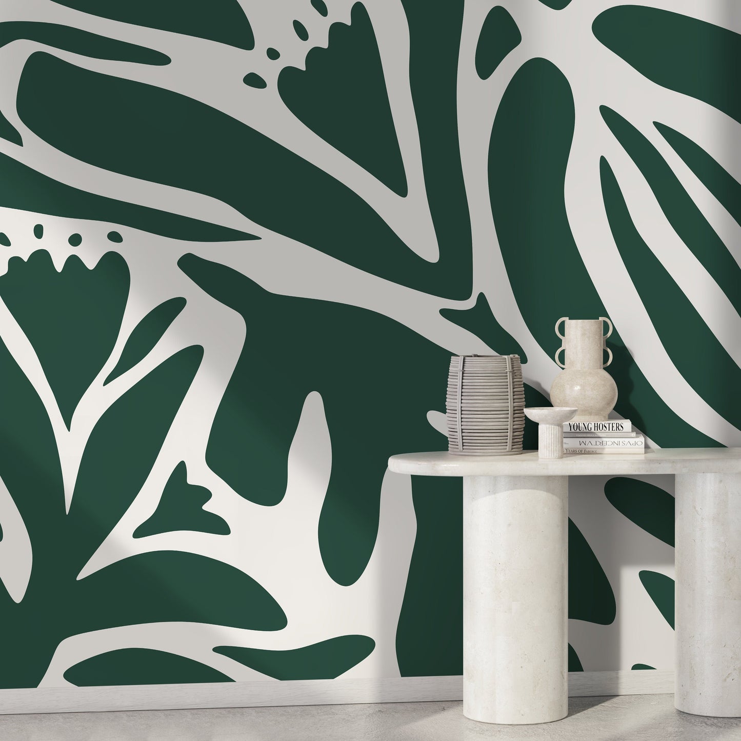 Dark Green Floral Mural Abstract Wallpaper Peel and Stick and Traditional Wallpaper - D705