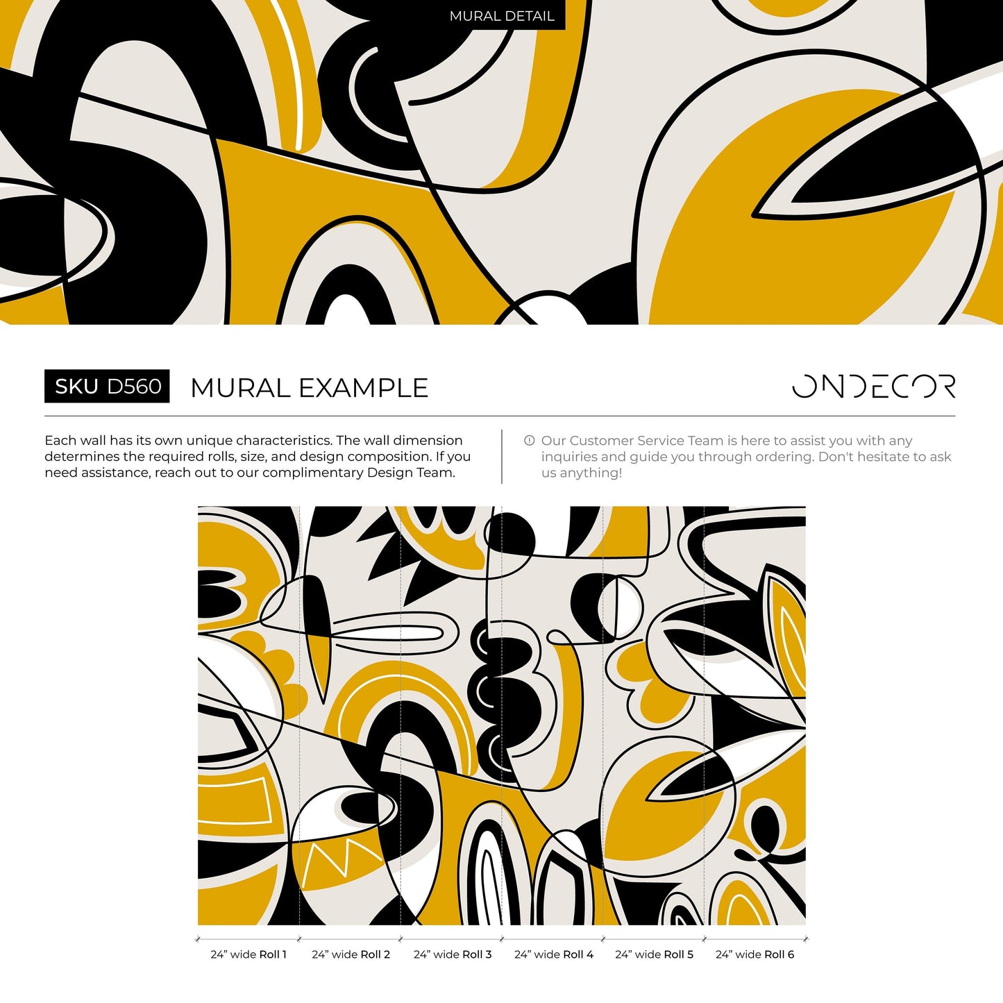 Black and Yellow Modern Wallpaper Abstract Mural Peel and Stick Wallpaper Home Decor - D560