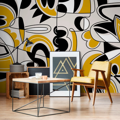 Black and Yellow Modern Wallpaper Abstract Mural Peel and Stick Wallpaper Home Decor - D560