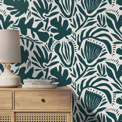 Green Abstract Floral Wallpaper Modern Wallpaper Peel and Stick and Traditional Wallpaper - D707