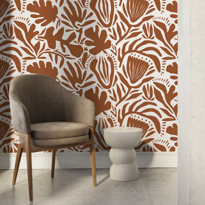 Terracotta Abstract Floral Wallpaper Modern Wallpaper Peel and Stick and Traditional Wallpaper - D709