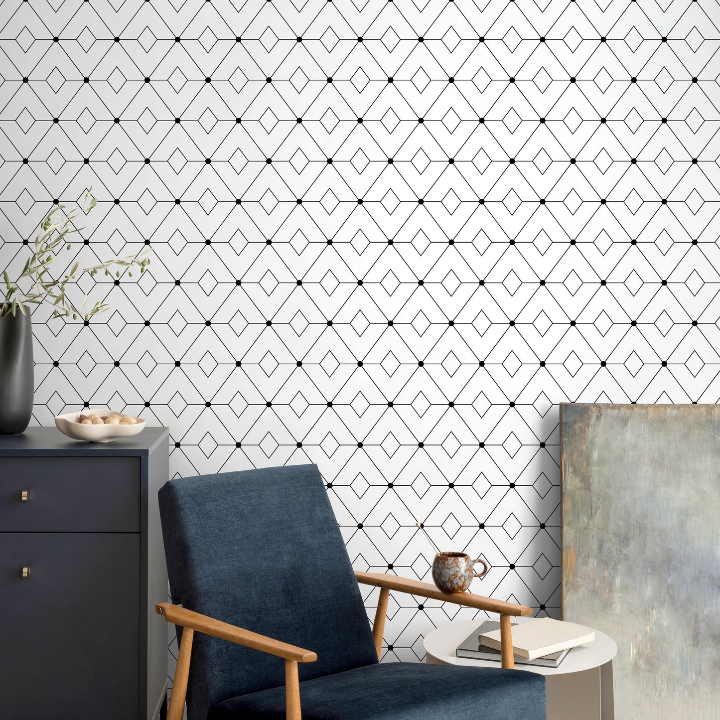 Modern Black and White Wallpaper Minimalist Wallpaper Peel and Stick and Traditional Wallpaper - B106