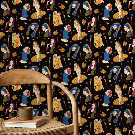 Modern Art Wallpaper Klimt Wallpaper Mona Lisa Wallpaper Peel and Stick Wallpaper Home Decor - D572