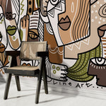 Abstract Mural Line Art Faces Wallpaper Modern Wallpaper Hand Drawing Wallpaper Peel and Stick Wallpaper Home Decor - D581