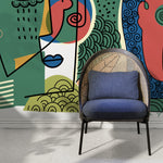 Colorful Line Art Mural Abstract Wallpaper Hand Drawing Wallpaper Peel and Stick Wallpaper Home Decor - D584