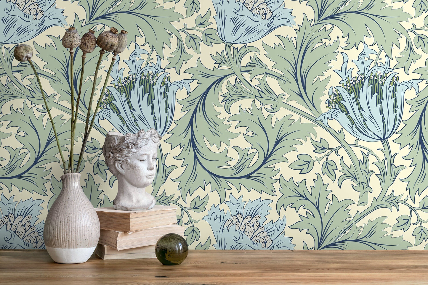 Light Green William Morris Wallpaper / Peel and Stick Wallpaper Removable Wallpaper Home Decor Wall Art Wall Decor Room Decor - D515