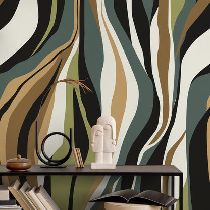 Modern Abstract Waves Wallpaper Maximalist Wallpaper Peel and Stick and Traditional Wallpaper - D613