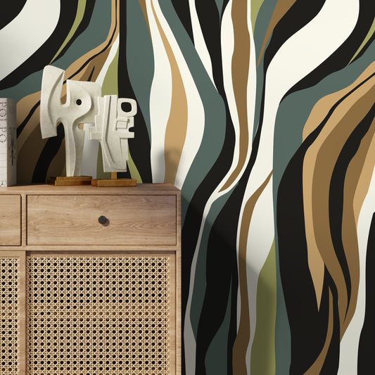 Modern Abstract Waves Wallpaper Maximalist Wallpaper Peel and Stick and Traditional Wallpaper - D613