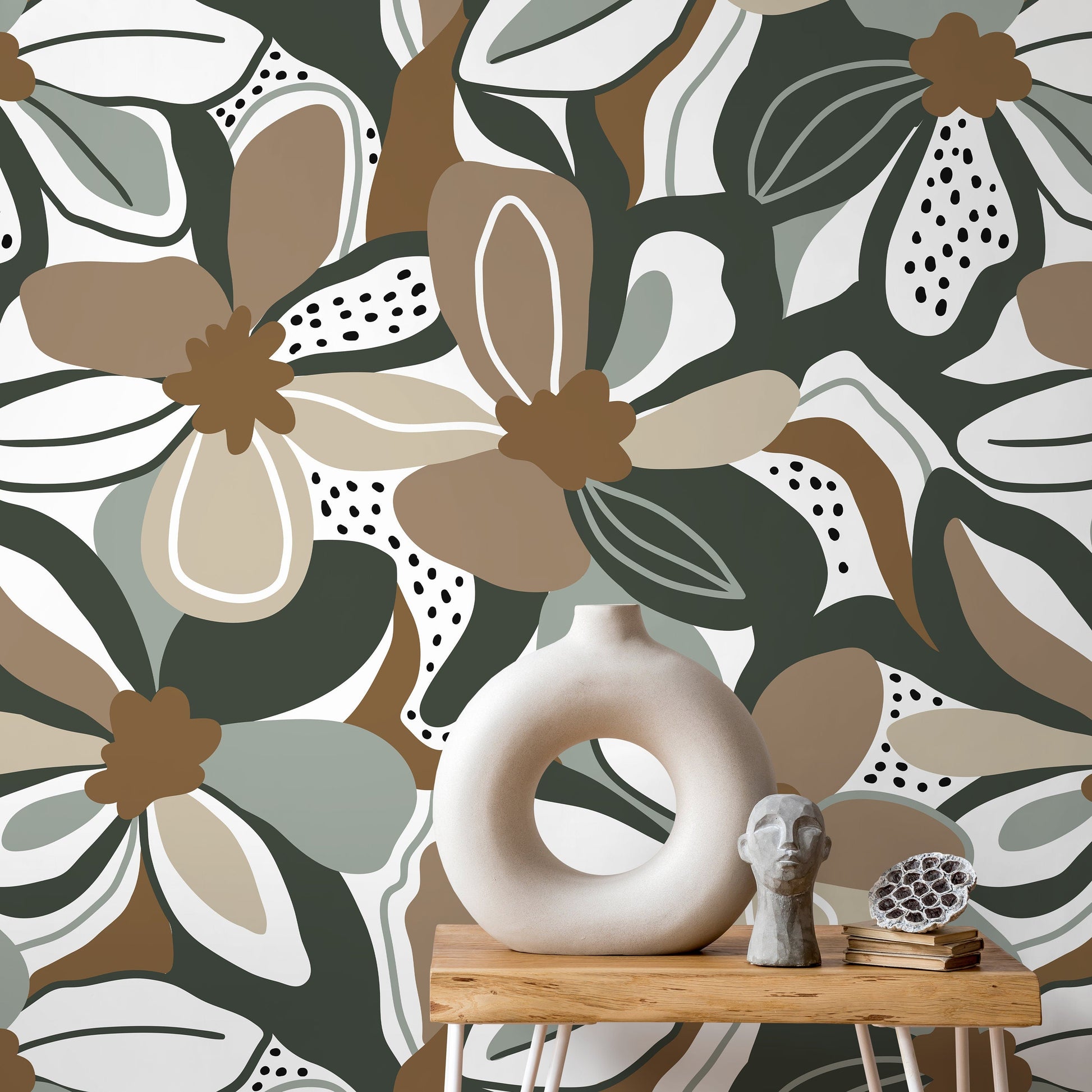 Taupe Floral Wallpaper Fun Wallpaper Peel and Stick and Traditional Wallpaper - D658