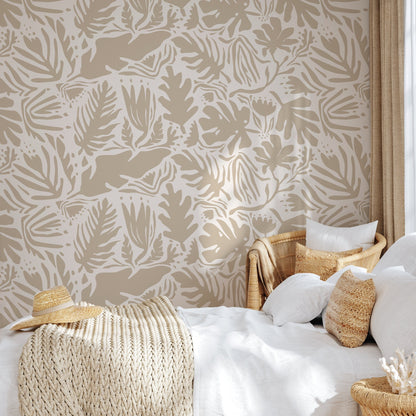 Neutral Leaf Abstract Wallpaper Boho Wallpaper Peel and Stick and Traditional Wallpaper - D665