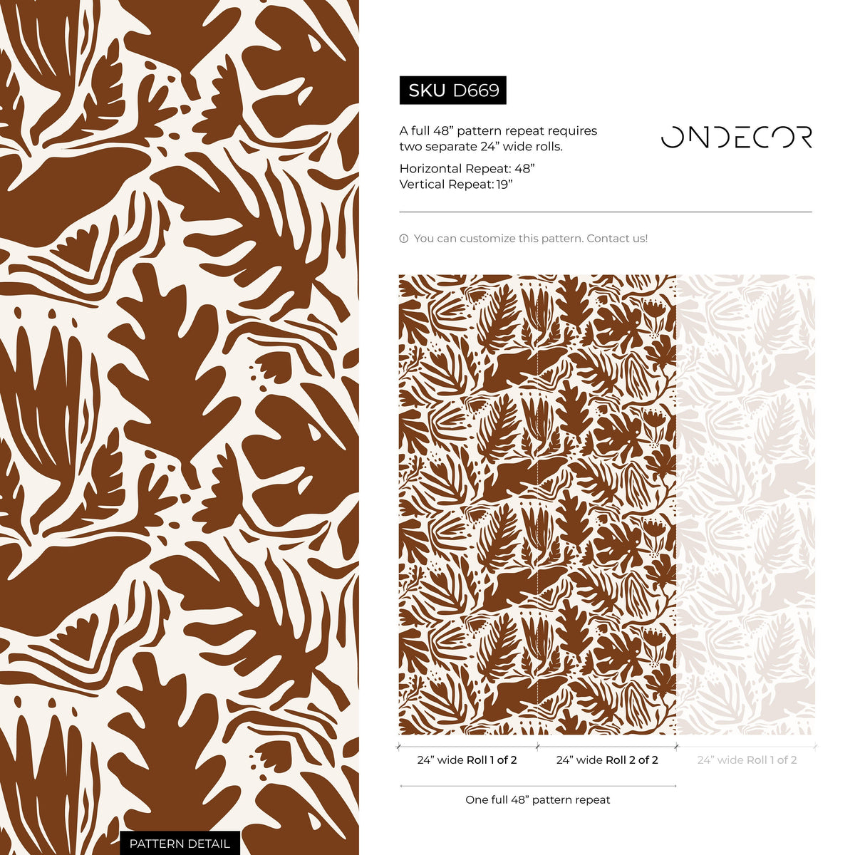 Copper Leaf Abstract Wallpaper Boho Wallpaper Peel and Stick and Traditional Wallpaper - D669