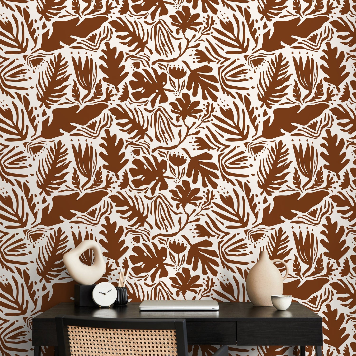 Copper Leaf Abstract Wallpaper Boho Wallpaper Peel and Stick and Traditional Wallpaper - D669