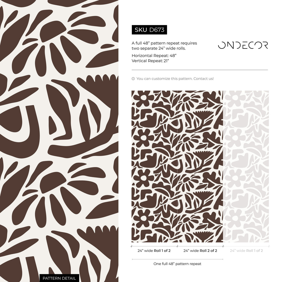 Brown Abstract Wallpaper Boho Floral Wallpaper Peel and Stick and Traditional Wallpaper - D673