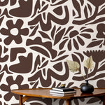 Brown Abstract Wallpaper Boho Floral Wallpaper Peel and Stick and Traditional Wallpaper - D673