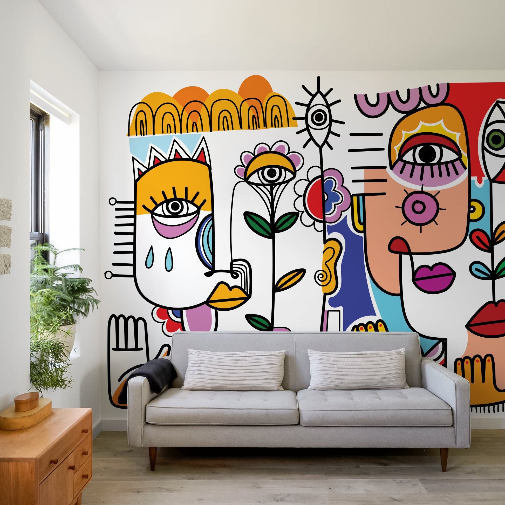 Colorful Abstract Mural Surreal Art Wallpaper Peel and Stick Wallpaper Home Decor - D596