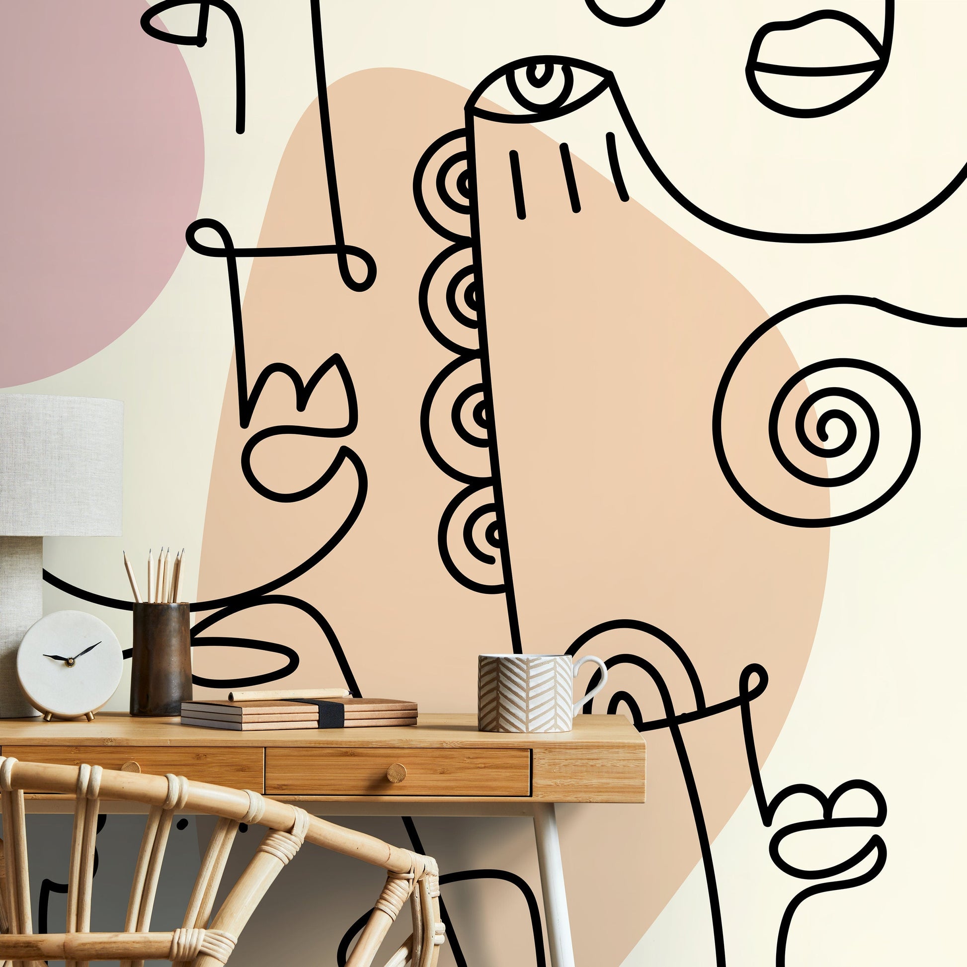 Abstract Faces Mural Modern Wallpaper Peel and Stick Wallpaper Home Decor - D600