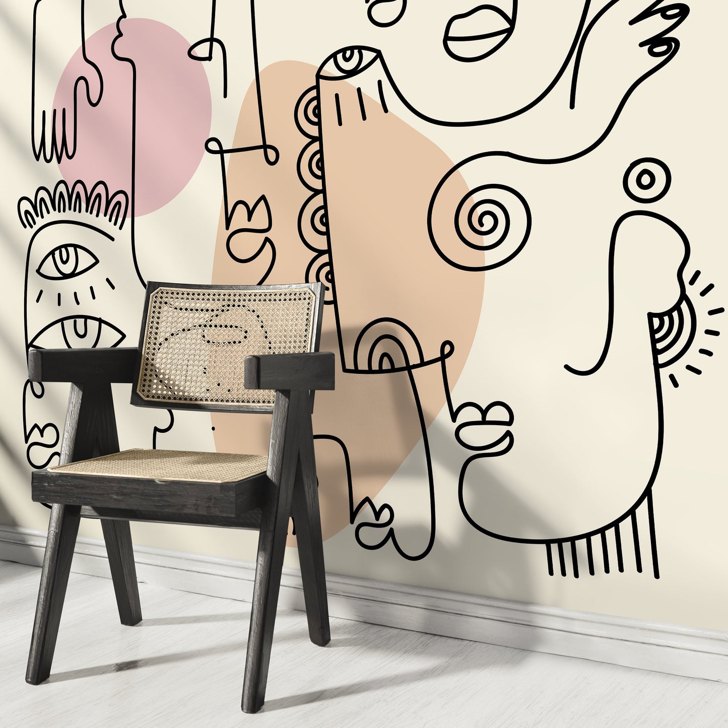 Abstract Faces Mural Modern Wallpaper Peel and Stick Wallpaper Home Decor - D600