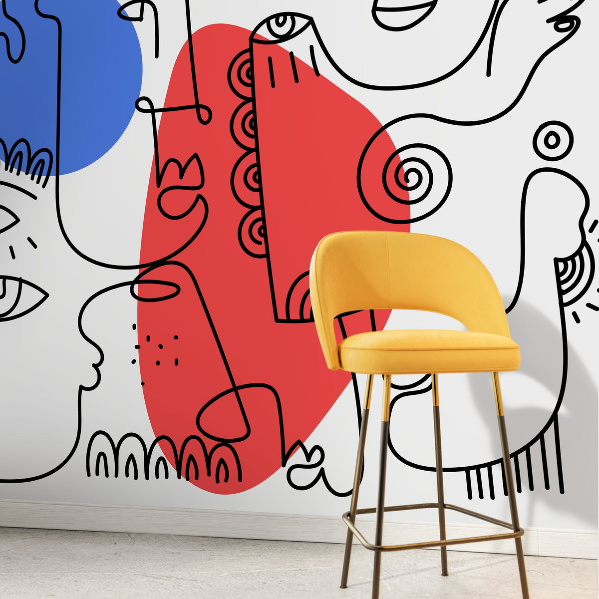 Abstract Line Art Faces Mural Modern Wallpaper Peel and Stick Wallpaper Home Decor - D601