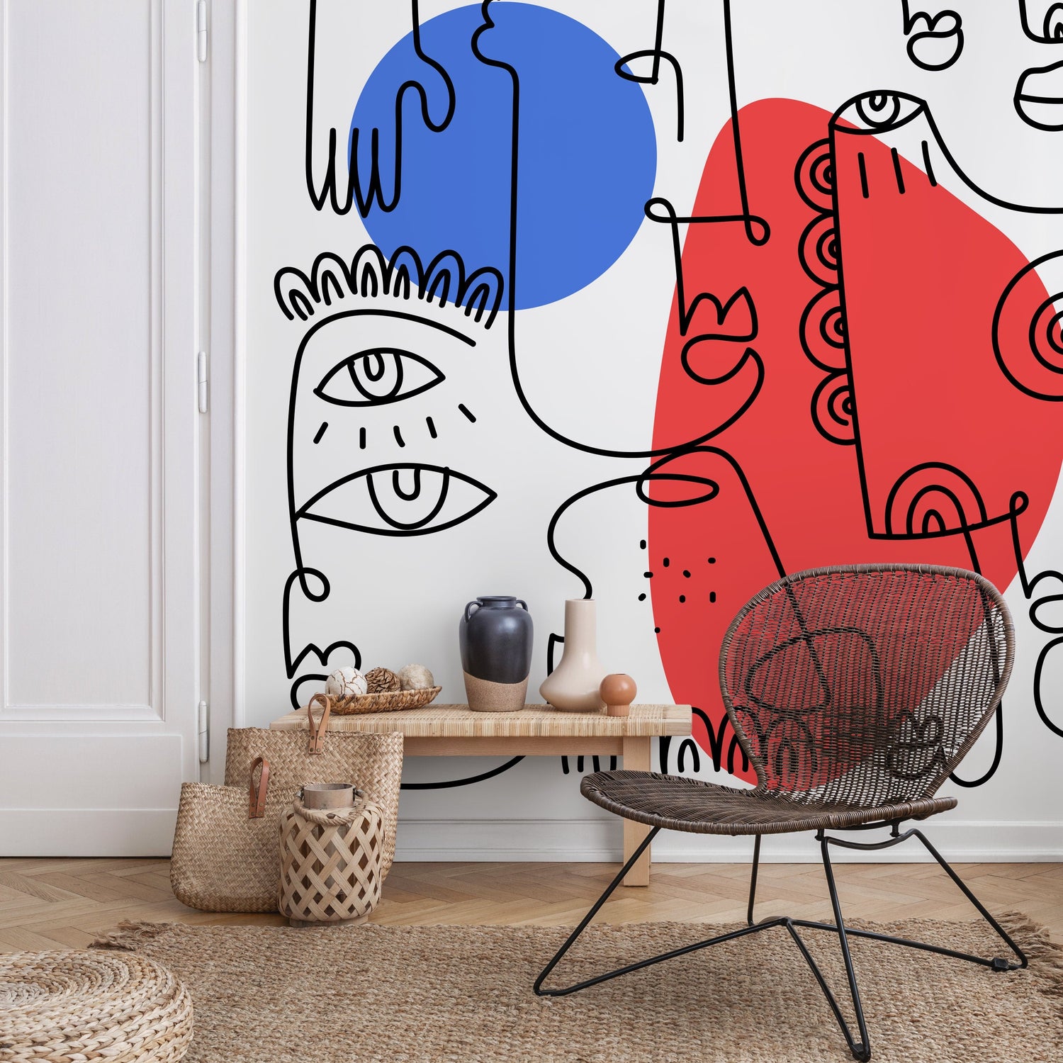 Abstract Line Art Faces Mural Modern Wallpaper Peel and Stick Wallpaper Home Decor - D601